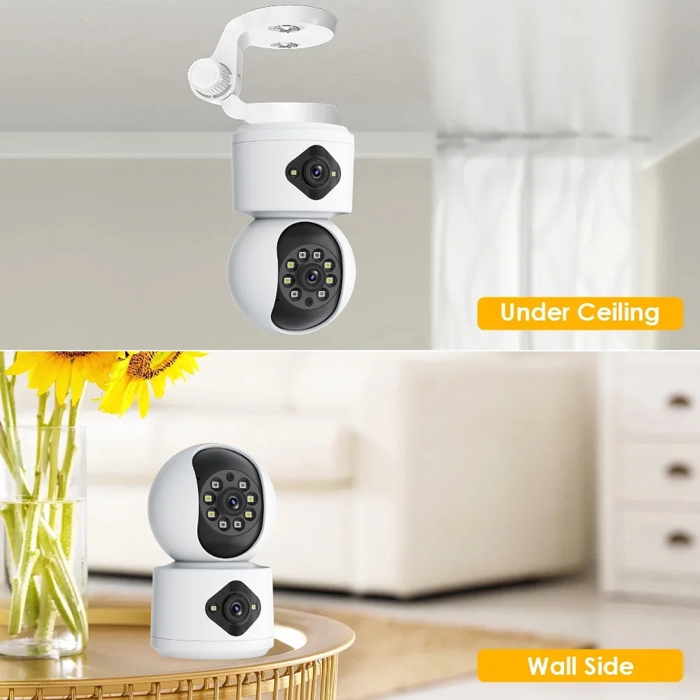 2K Dual Lens Indoor Security Camera, 2.4Ghz Wifi Indoor Camera for Home Security, Baby/Pet Camera Indoor with Night Vision, Motion Detection, Two-Way Audio, Siren, Cloud & SD Card Storage