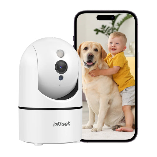 Wifi Indoor Security Camera, 360° PTZ 1440P Smart Security Camera for Home Baby Pet, IR Night Vision, Motion Detection, Two-Way Audio, Compatible with Alexa