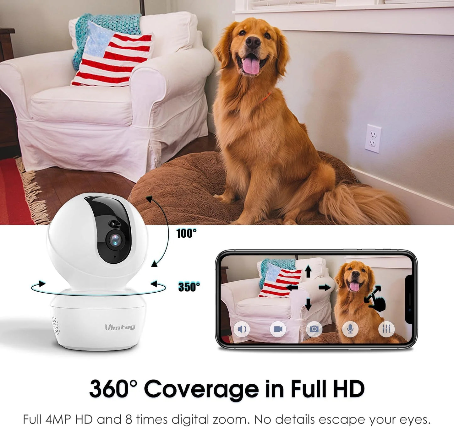 Dog Camera, 3.5K/6MP 360° Pan/Tilt 2.4G Wifi Indoor Camera for Pet/Baby/Home Security with Phone App, 2-Way Audio/Ai Human/Sound/Motion Detection, Night Vision, Support Alexa/Max 512G TF