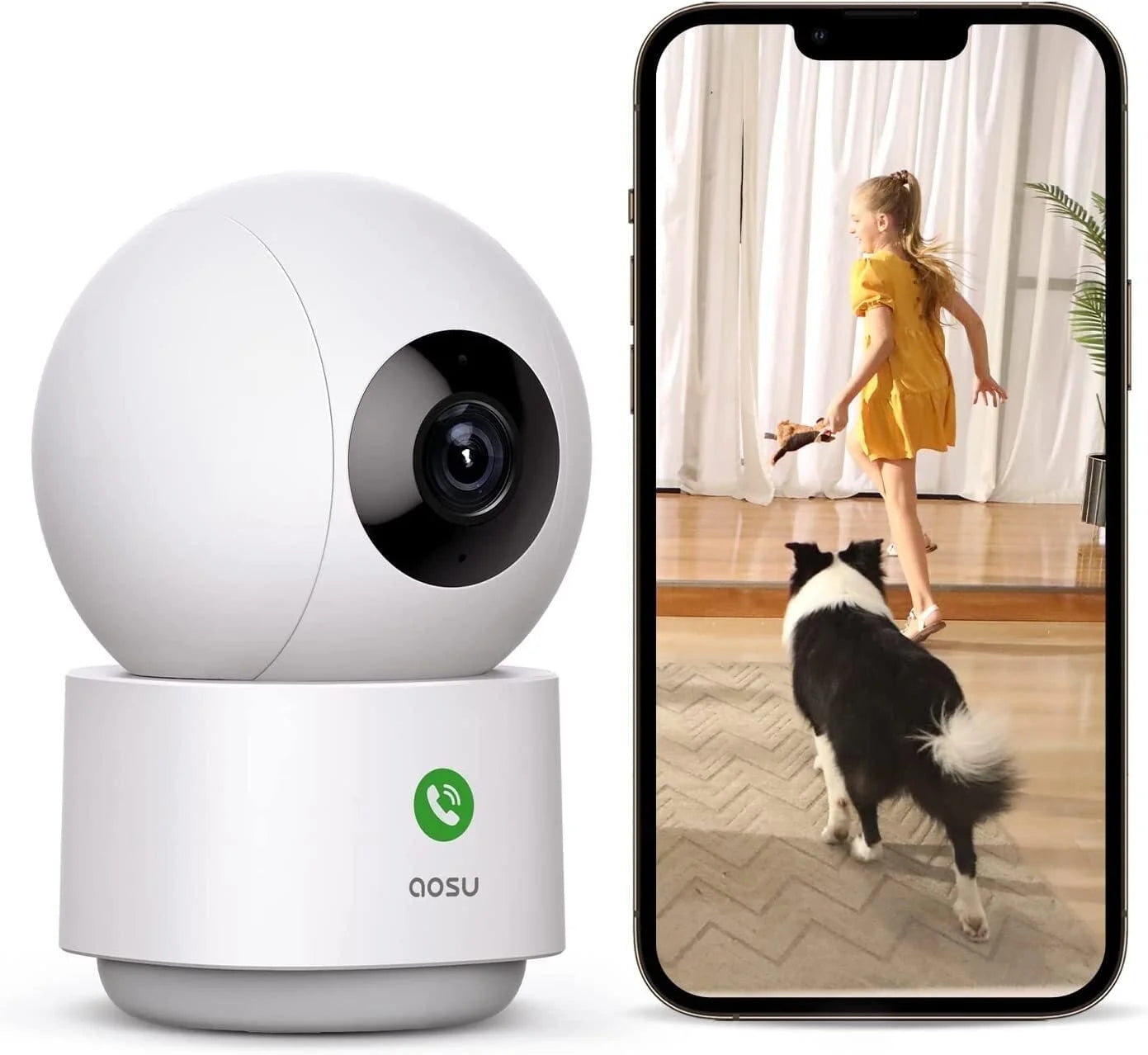 2K Indoor Security Camera, Baby Monitor Pet Camera 360° View for Home Security, One-Touch Calls, Motion Tracking, Night Vision, 5 Ghz Wi-Fi, Compatible with Alexa