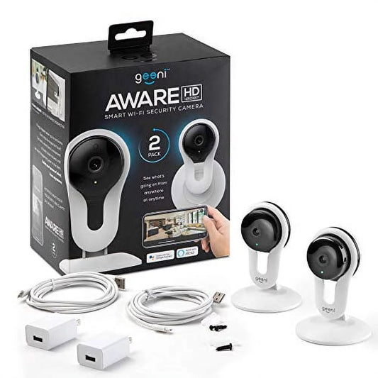 Aware 1080P Indoor Smart Home Security Camera 2 Pack | 2-Way Talk, Night Vision, Motion Alerts | Works with Alexa & Google Home | 2.4 Ghz Wi-Fi | 2 Pack