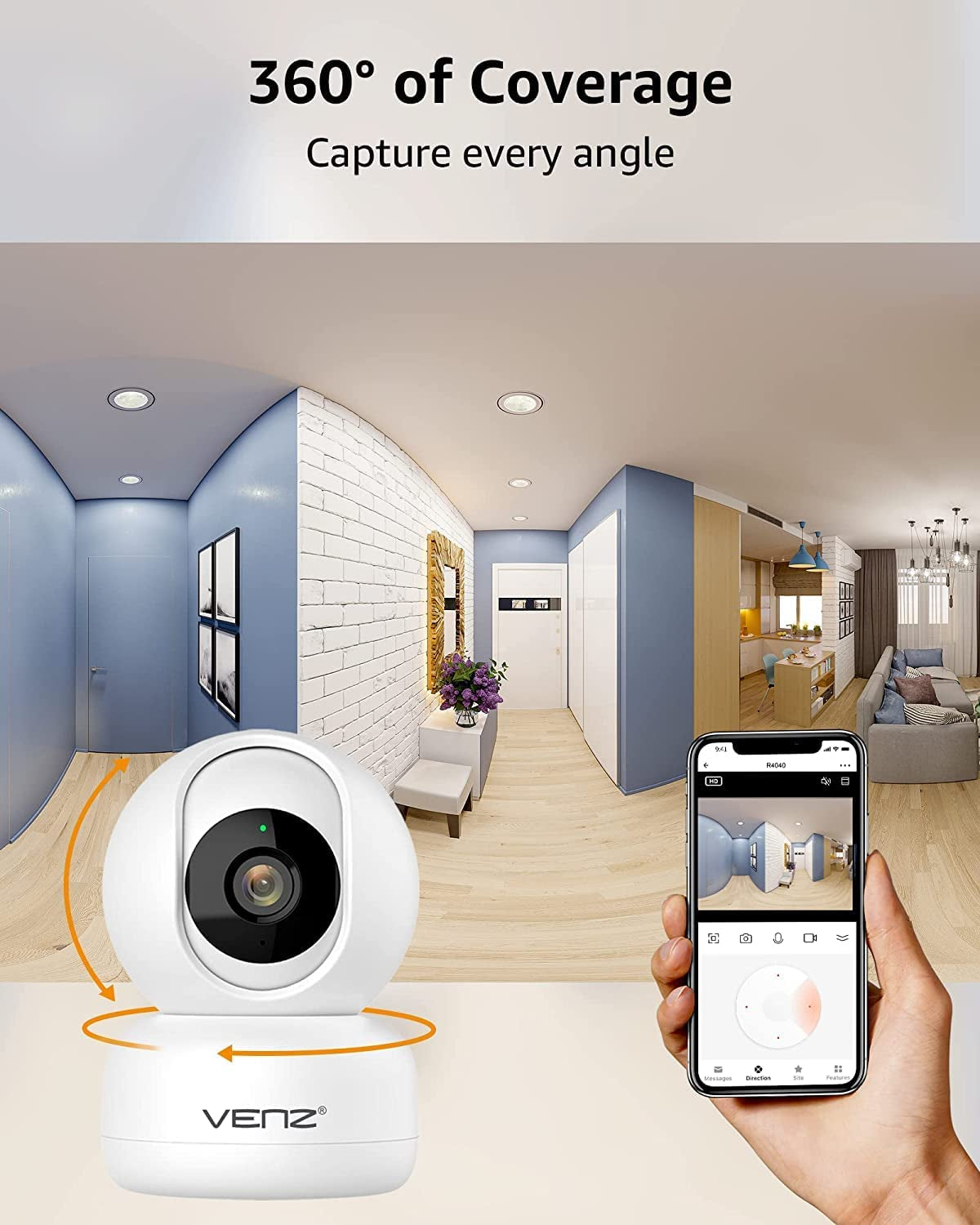 Indoor Camera-1080P Dog/Cat Camera with Phone App,360° PTZ Home Security Camera,Pet Camera Baby Monitor, 2.4G Wifi, Motion Detection/Tacking,2-Way Audio, Night Vision, Cloud/Sd Storage(2 Pack)