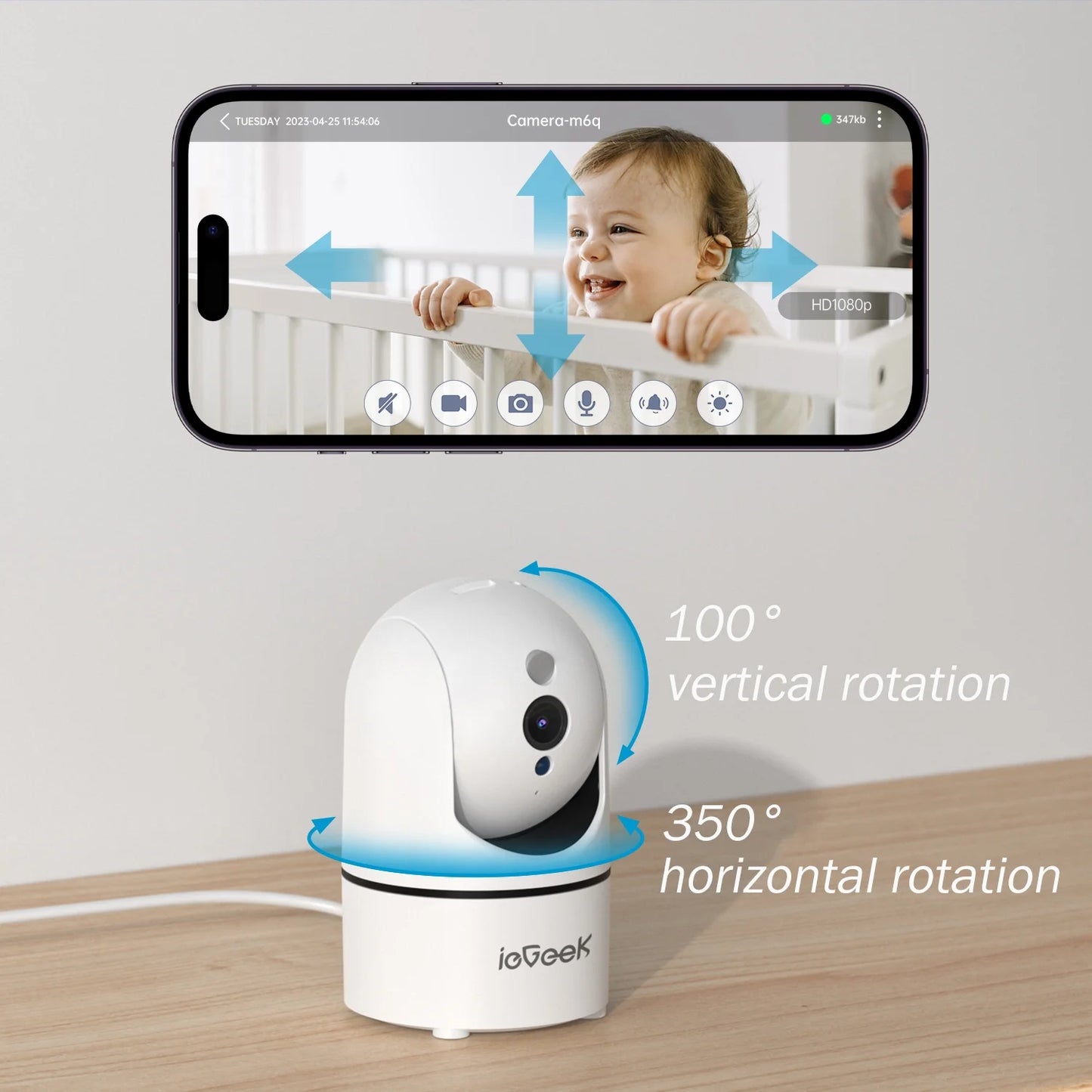 Wifi Indoor Security Camera, 360° PTZ 1440P Smart Security Camera for Home Baby Pet, IR Night Vision, Motion Detection, Two-Way Audio, Compatible with Alexa