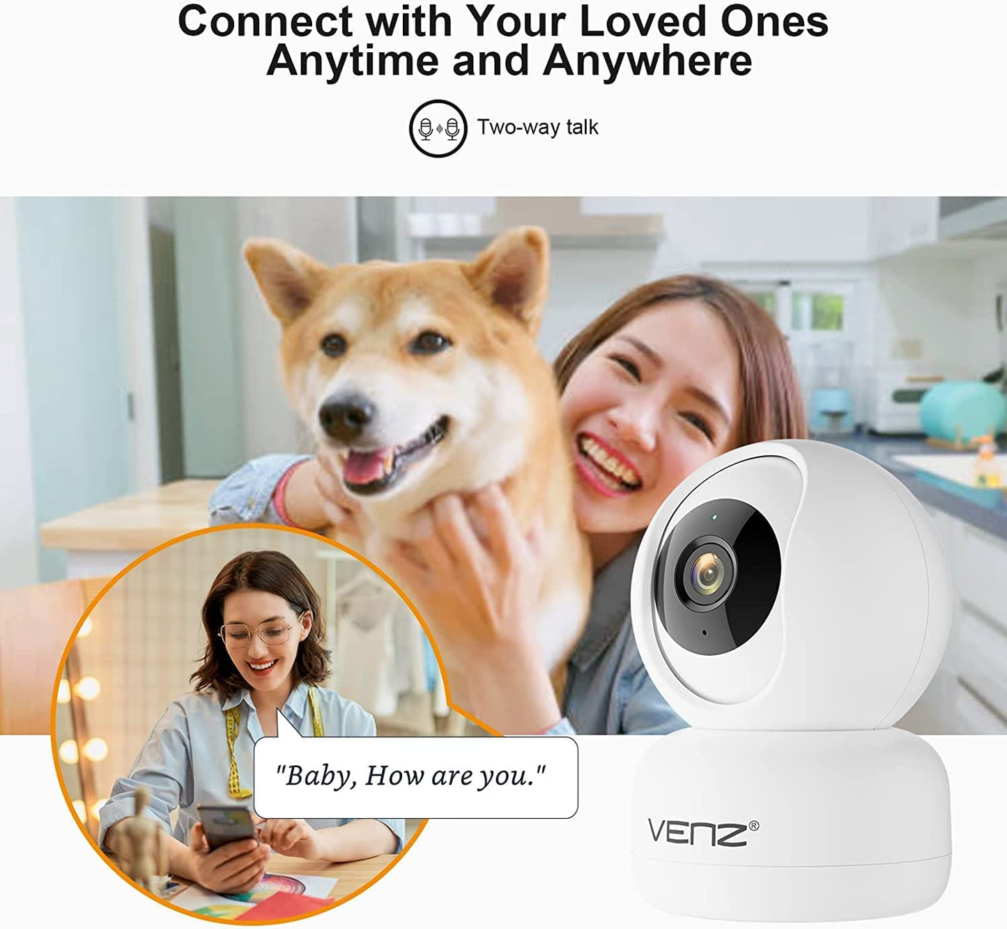 Indoor Camera-1080P Dog/Cat Camera with Phone App,360° PTZ Home Security Camera,Pet Camera Baby Monitor, 2.4G Wifi, Motion Detection/Tacking,2-Way Audio, Night Vision, Cloud/Sd Storage(2 Pack)