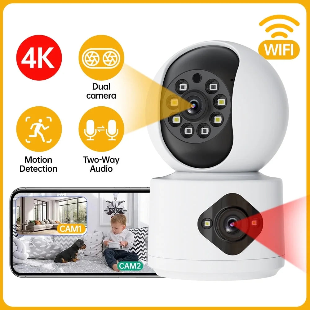 2K Dual Lens Indoor Security Camera, 2.4Ghz Wifi Indoor Camera for Home Security, Baby/Pet Camera Indoor with Night Vision, Motion Detection, Two-Way Audio, Siren, Cloud & SD Card Storage