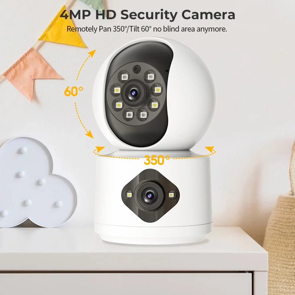 2K Dual Lens Indoor Security Camera, 2.4Ghz Wifi Indoor Camera for Home Security, Baby/Pet Camera Indoor with Night Vision, Motion Detection, Two-Way Audio, Siren, Cloud & SD Card Storage